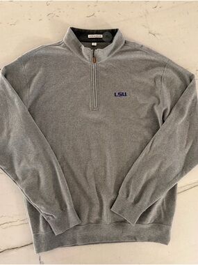 Peter Millar LSU Tigers Pullover Mens Quarter Zip XL Gray Cotton NWT